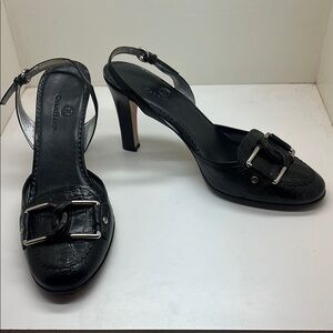 Cole Haan Romy Sling Croc Look Black Leather Women's Heels Pumps Shoes 9